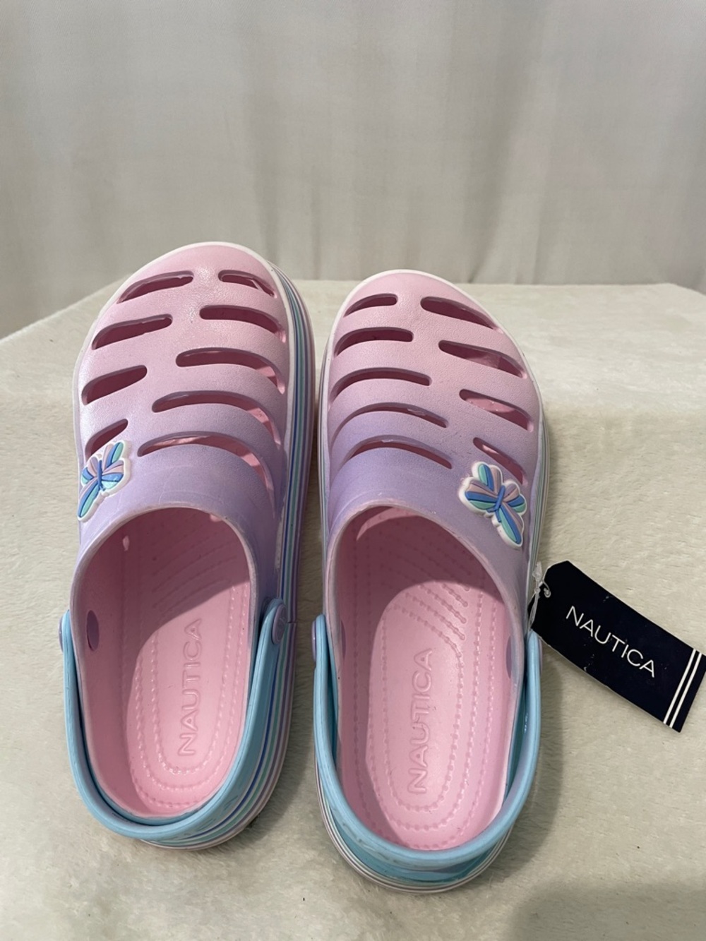 New Nautica Pink and Lavender Butterfly Slip-On Clogs